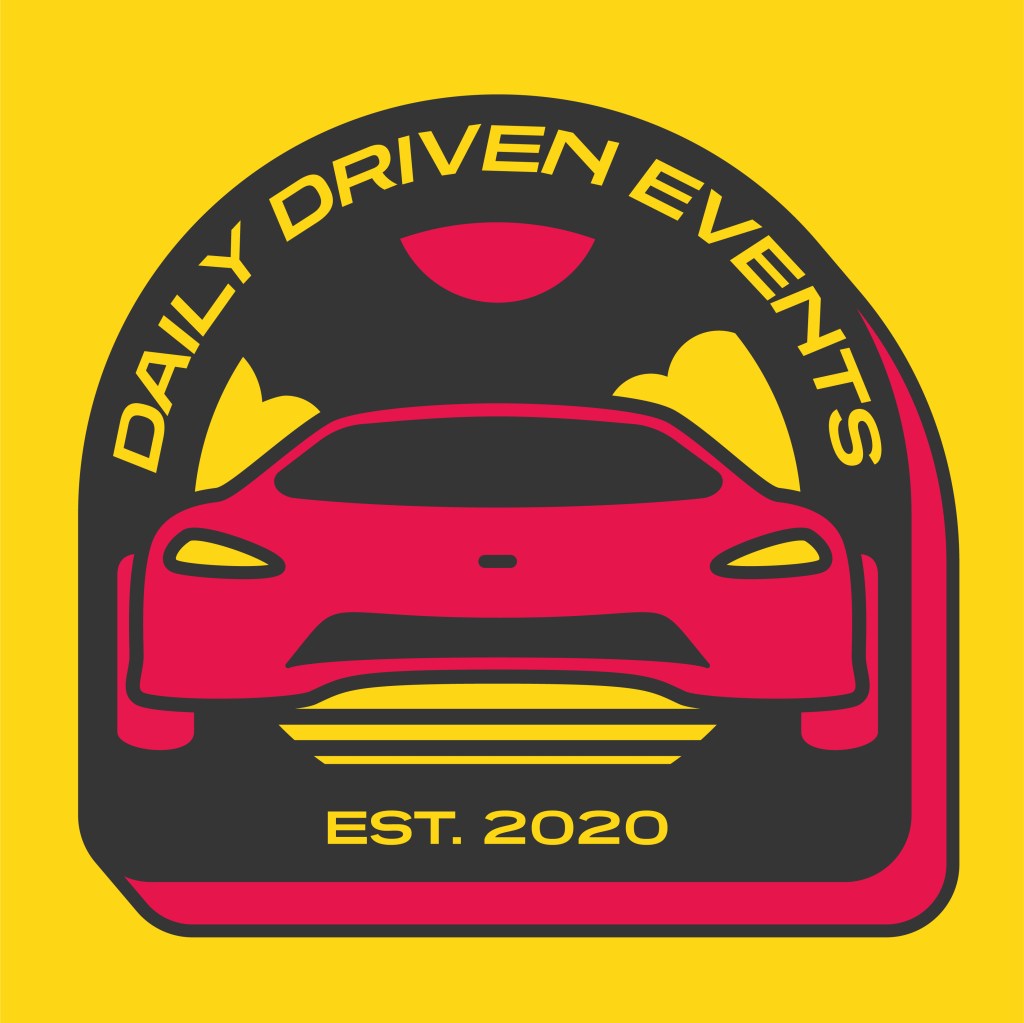 A digital sticker illustration with the words 'Daily Driven Events' and 'Est. 2020' and a drawing of a red car.